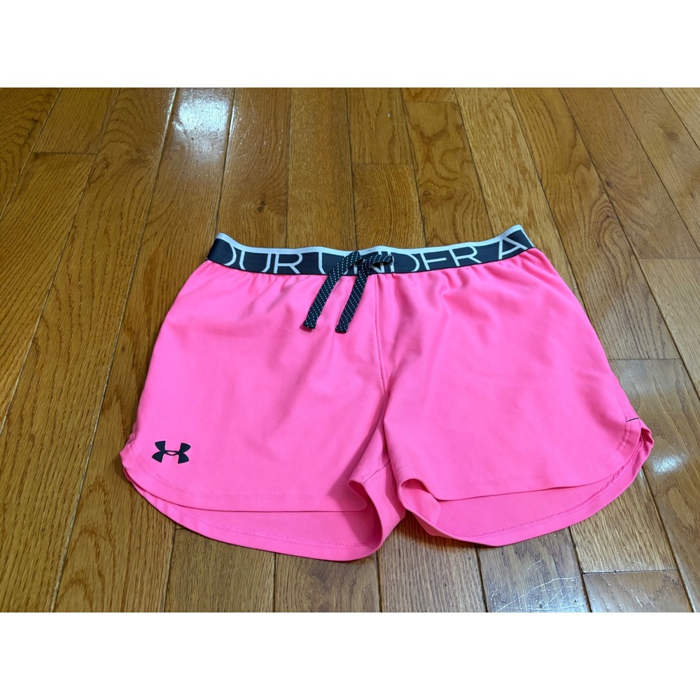 Under Armour Girls HeatGear XL Pink Athletic Shorts YXL Loose Fit Branded Waist